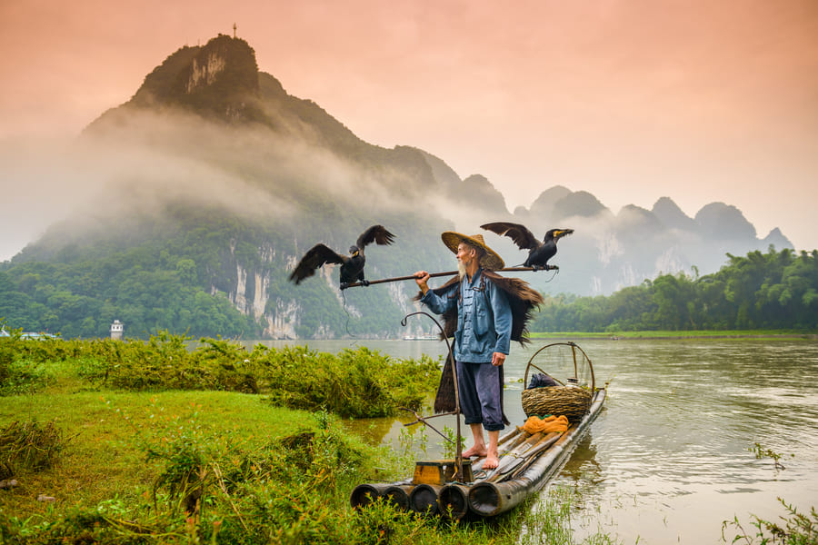 pescador en el rio de Yangshuo